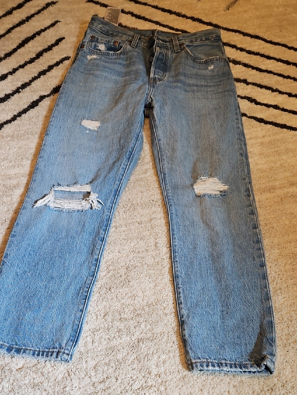 Straight-Leg Distressed Women's Jeans in Light Blue